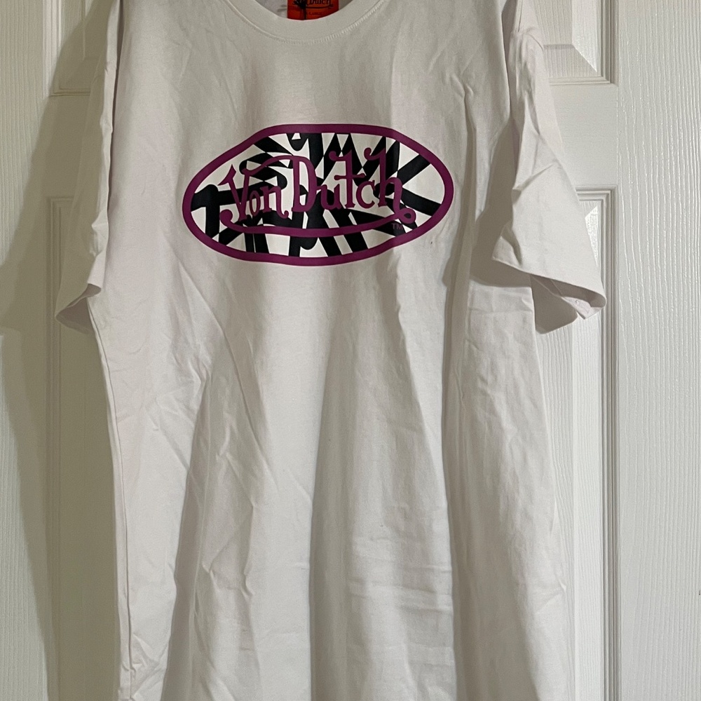 New Von Dutch Men's T-Shirt White Logo Oversized Relaxed Fit Tee Shirt Size XL